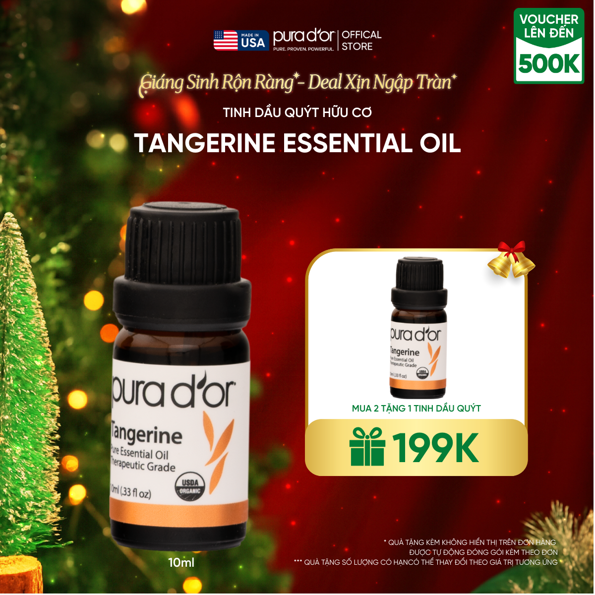 Tinh Dầu Quýt Hữu Cơ Pura D'or Therapeutic Grade Tangerine Essential Oil 10ml