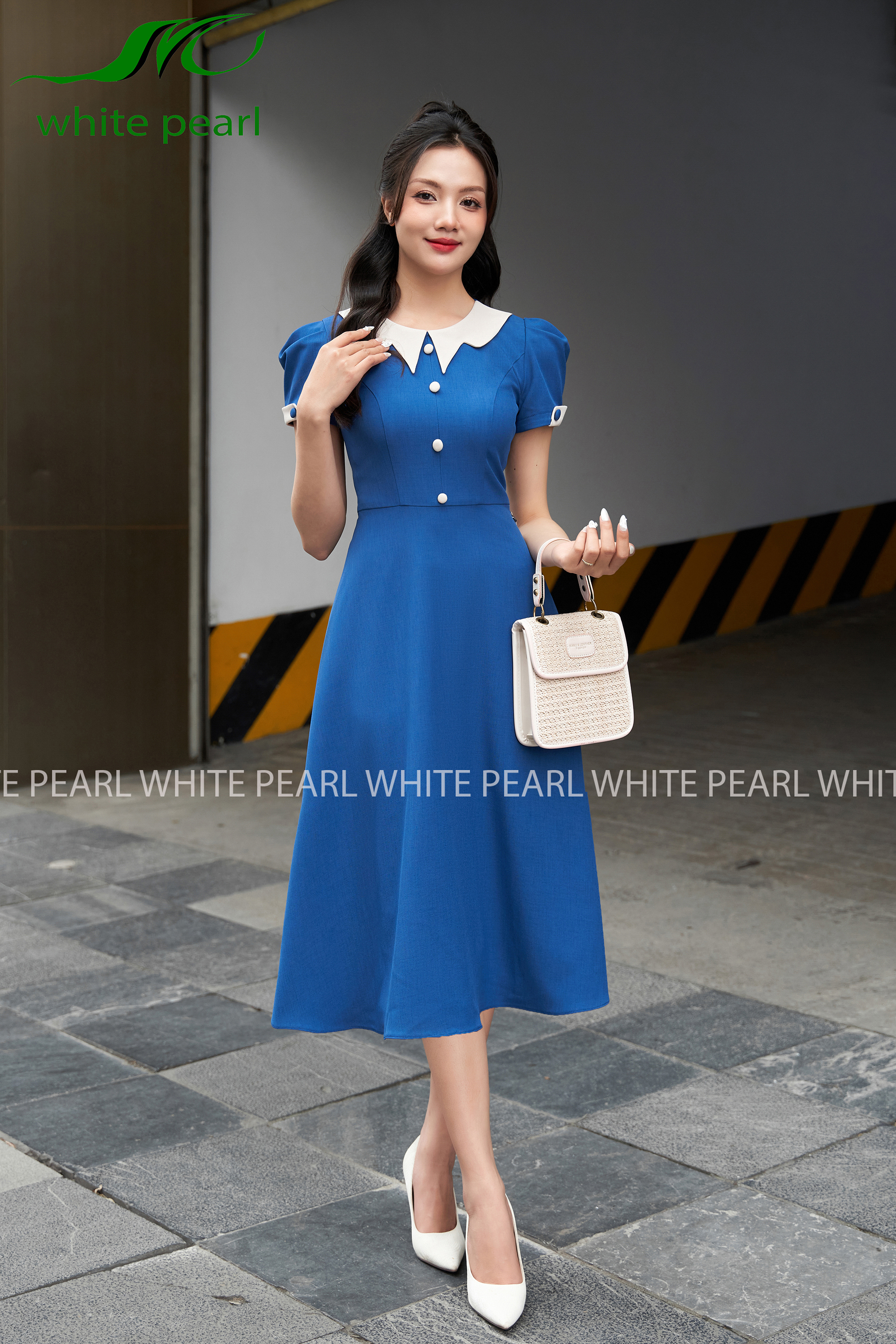 Váy đầm cổ sao D2405 màu xanh cổ vịt thời trang công sở cao cấp White Pearl_thumbnail_0