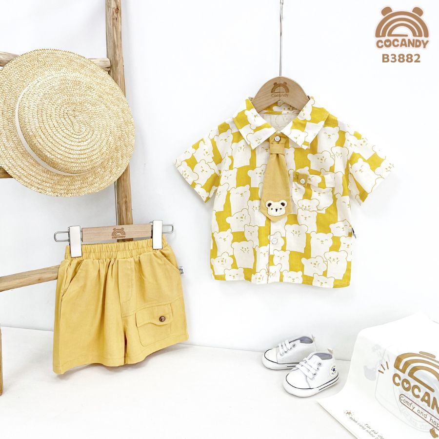 Bộ cộc VÀNG phối gấu + Cà vạt