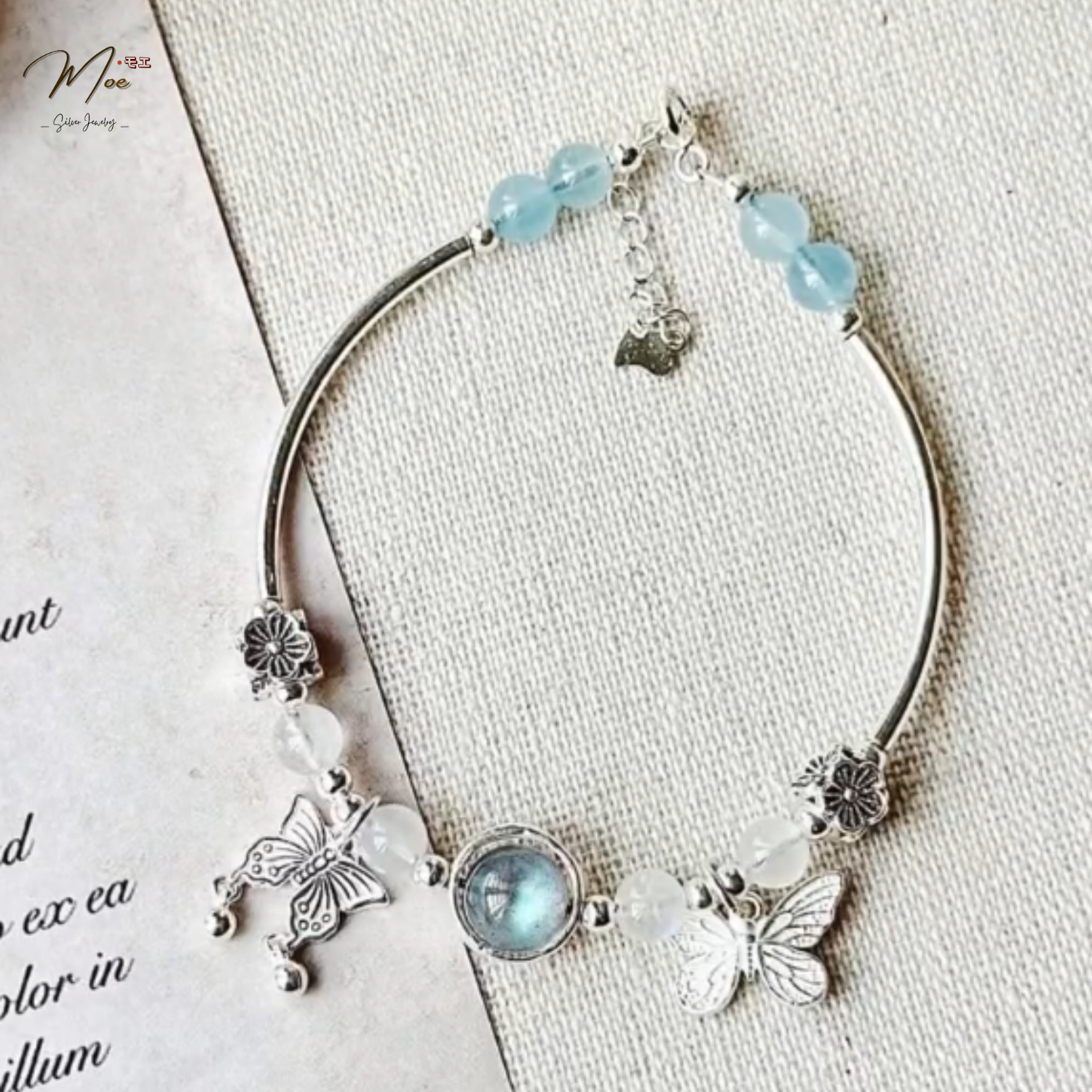 PT218 - Lắc tay Hồ điệp x Aquamarine x Moonstone