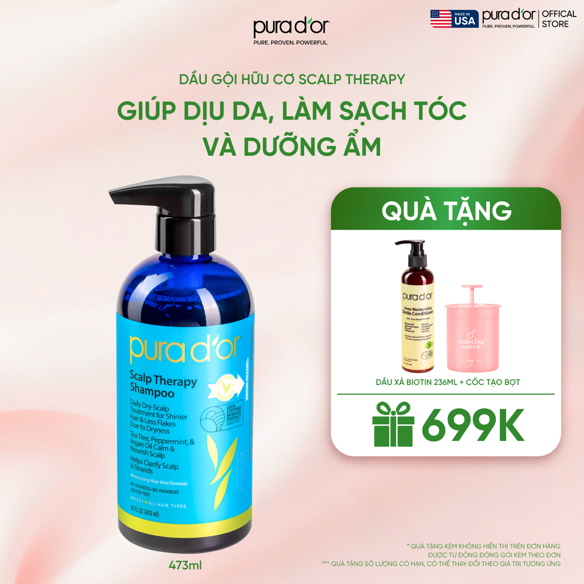 Dầu gội Pura D'or Scalp Therapy Giúp Dịu Da, Làm Sạch Tóc Và Dưỡng Ẩm 473ml