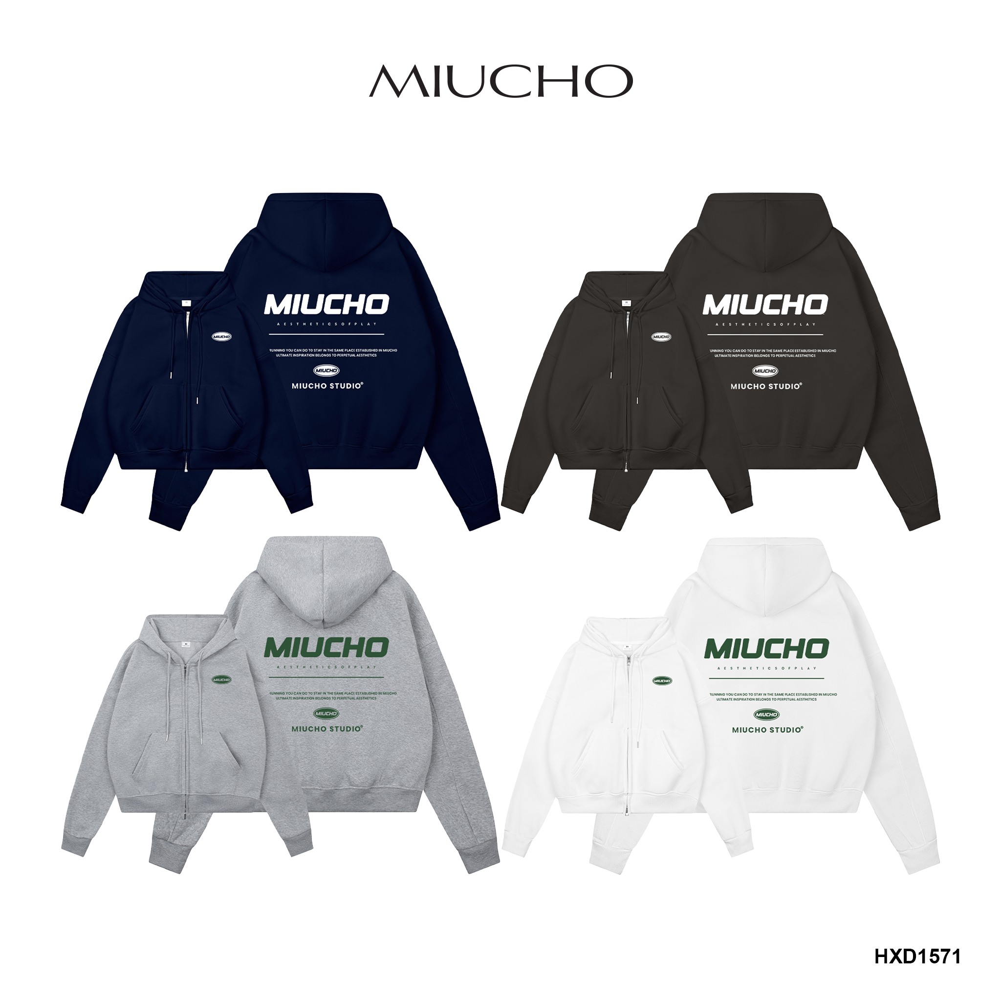 Áo hoodie zip local brand dày dặn form boxy HXD1571 Miucho Club vải nỉ bông khóa kéo mũ rộng in typography_thumbnail_1