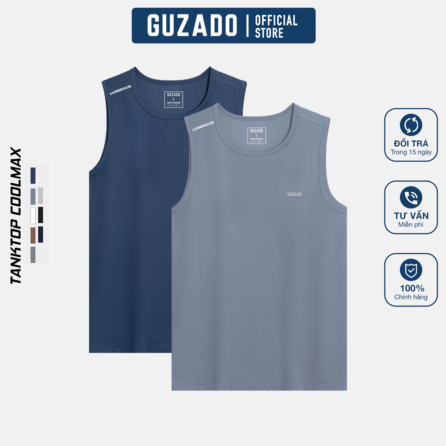 Áo Thun Ba Lỗ GUZADO, Vải Coolmax Mịn Mát, Thấm Hút GTT04