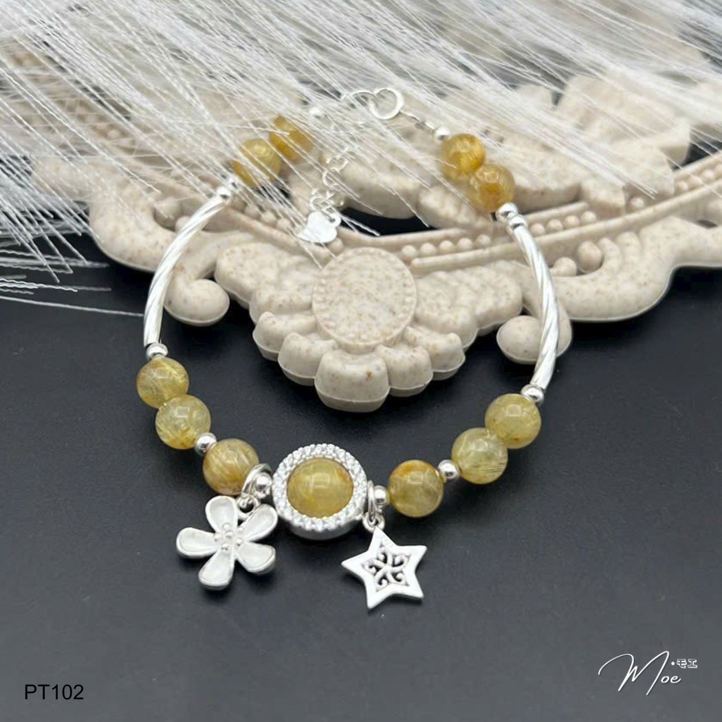 PT102 - Lắc tay đá tự nhiên mix hoa xuân hồ điệp bông tuyết (nhiều mẫu)