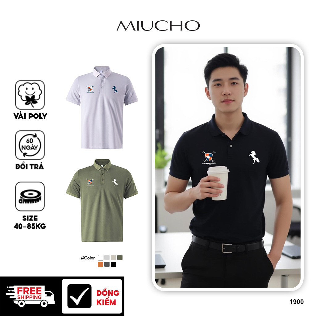 Áo polo form vừa 1900 Miucho Iconic vải cá sấu đứng form thoáng mát in mix_thumbnail_1