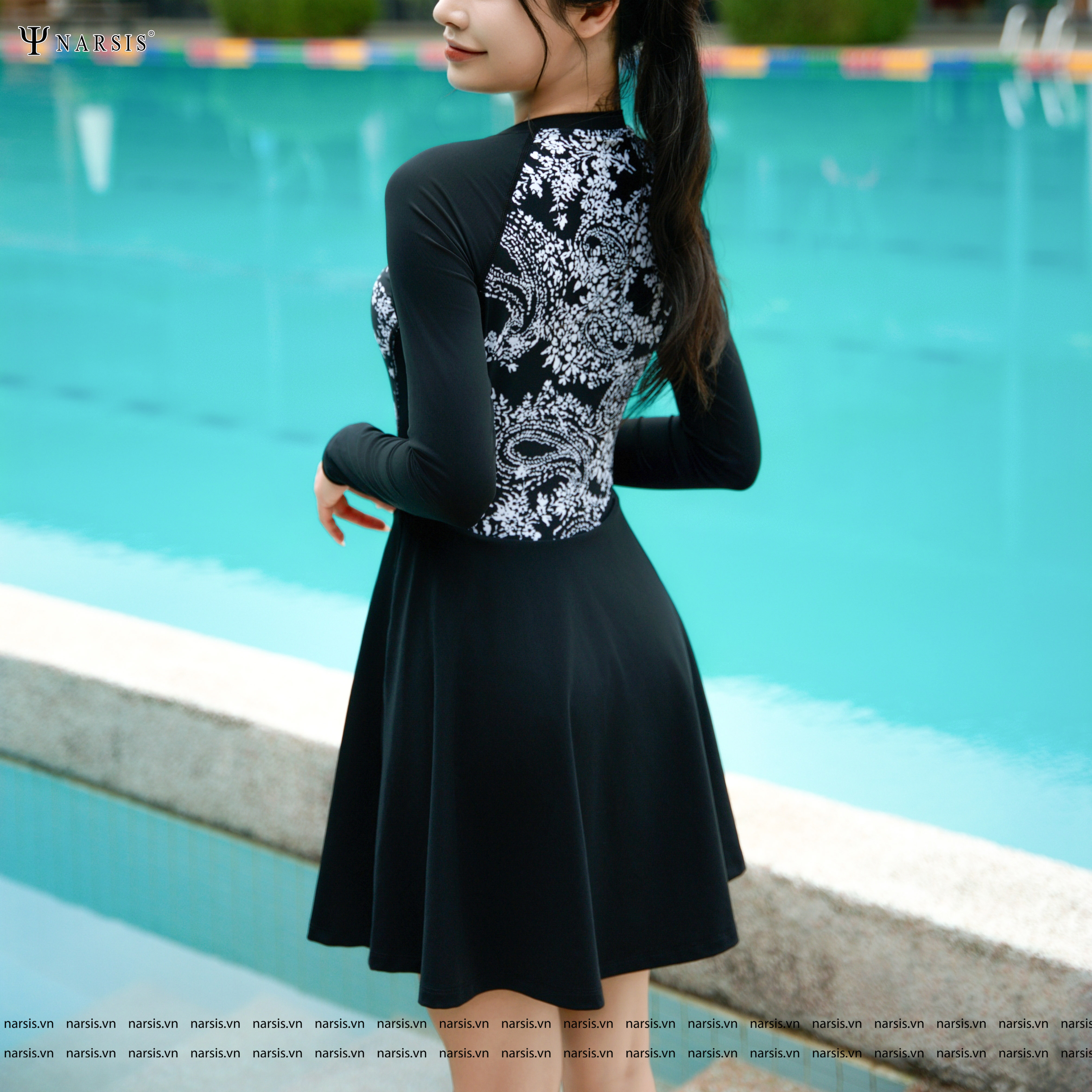 Váy Bơi Nữ Liền Thân Tay Dài Narsis Bộ Đồ Bơi Kín Đáo Có Khóa Kéo Trước Ngực Không Giữ Nước A25004_thumbnail_5