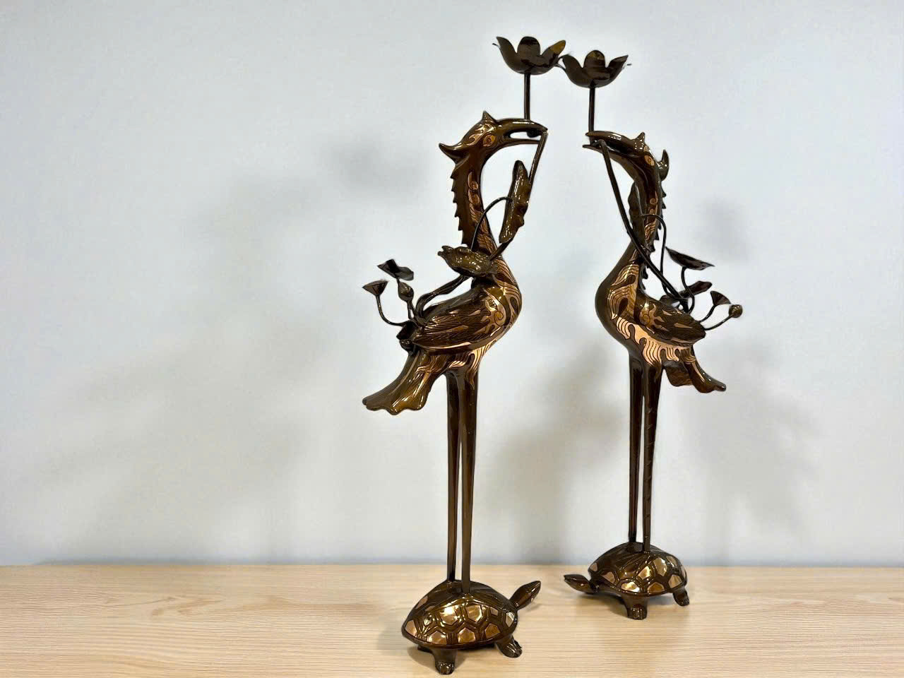 Bộ ngũ sự cao 50cm đúc đồng đỏ hoa văn sòi cạo màu hoa văn _thumbnail_4