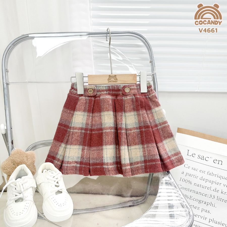 Váy xếp ly caro BE ĐỎ cạp 2 cúc_thumbnail_1