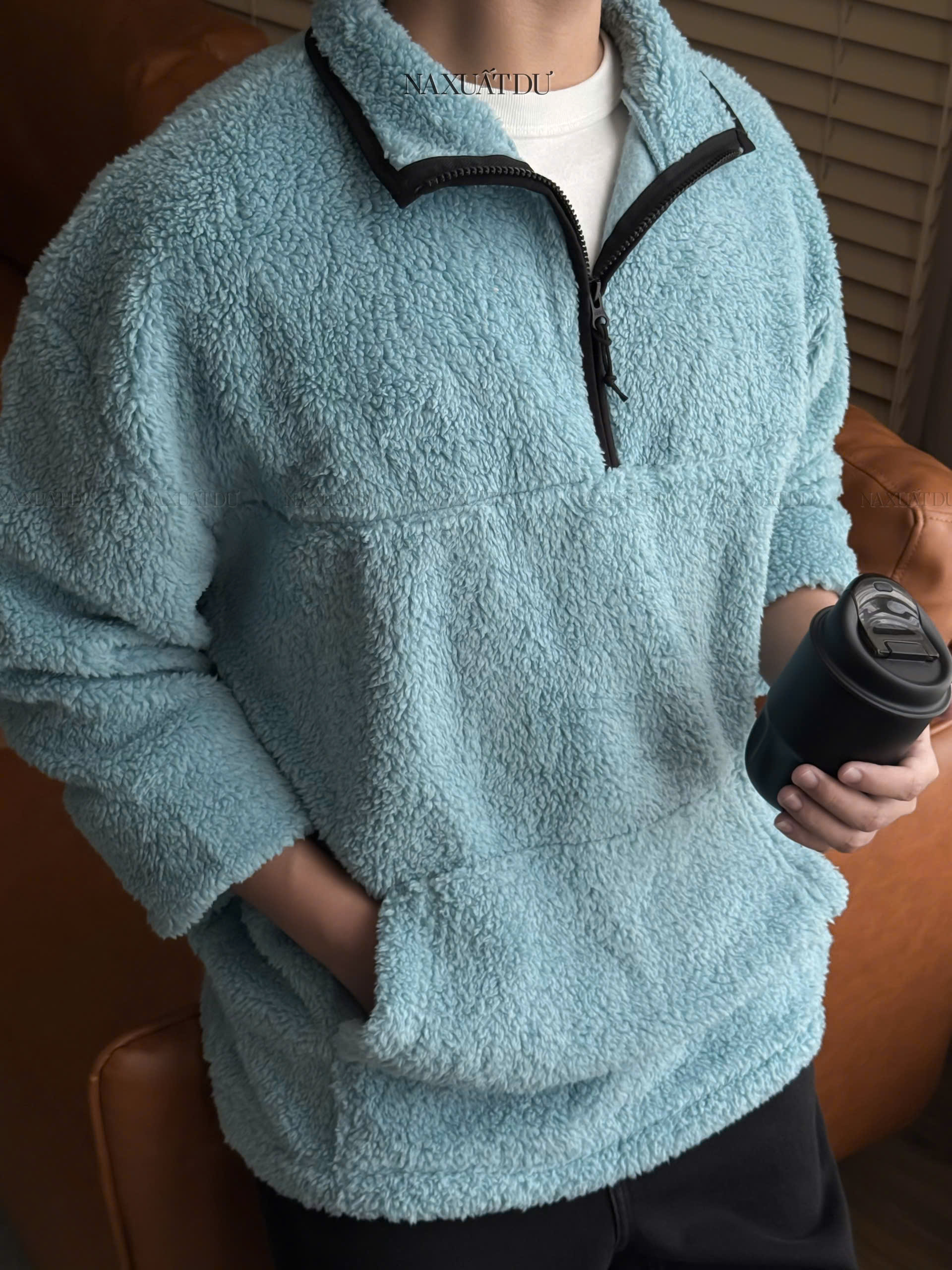 Set 2 Áo lông cổ có dây kéo unisex 