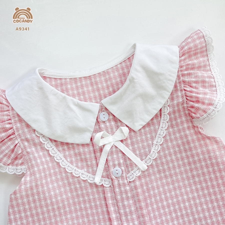Áo cộc caro HỒNG tay cánh tiên cổ nẹp tròn_thumbnail_5
