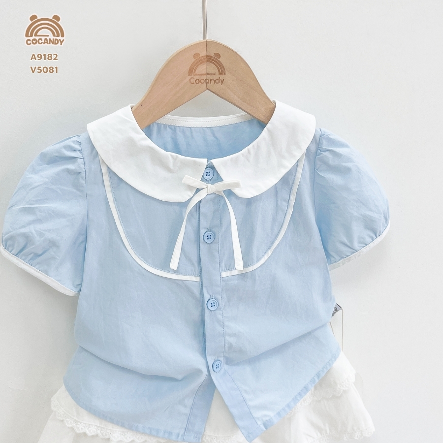 Áo cộc XANH sơ mi viền trắng phối nơ_thumbnail_4