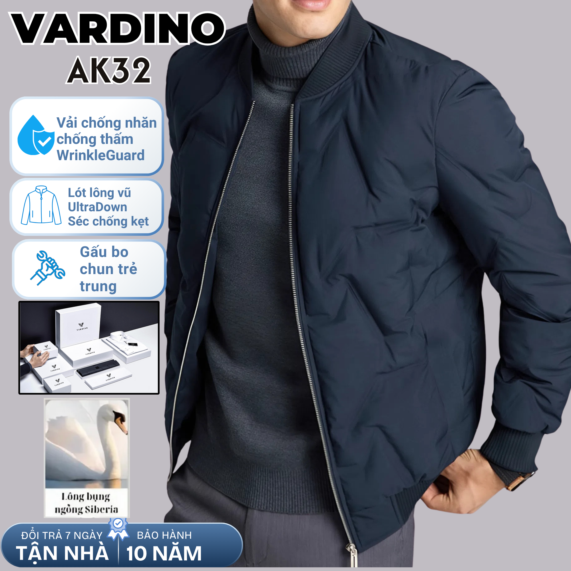 Áo khoác bomber nam công sở Vardino lót lông vũ AK32_thumbnail_3