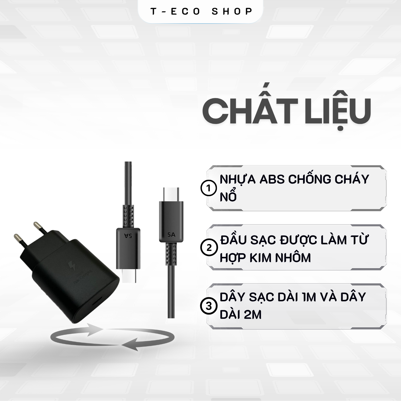 T-ECO SHOP | Bộ Sạc Nhanh 25W Type-C – Sạc Siêu Tốc, Kèm Cáp 1m/2m Cho Android_thumbnail_3