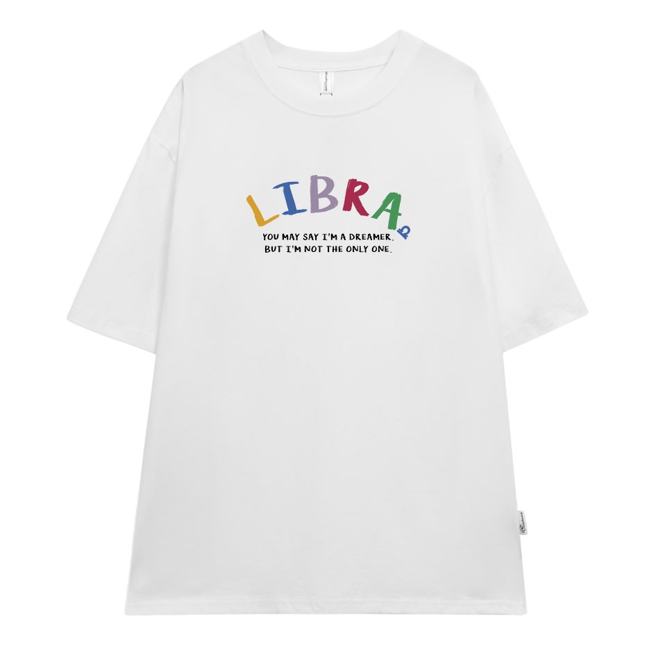 Áo thun nữ form rộng ATD378 cung hoàng đạo Thiên Bình LIBRA Miucho cotton cổ tròn in typography