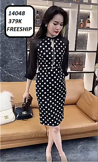 14048-Đầm body phối tay voan cổ đính phụ kiện (thun lụa, voan)FREESHIP_thumbnail_0