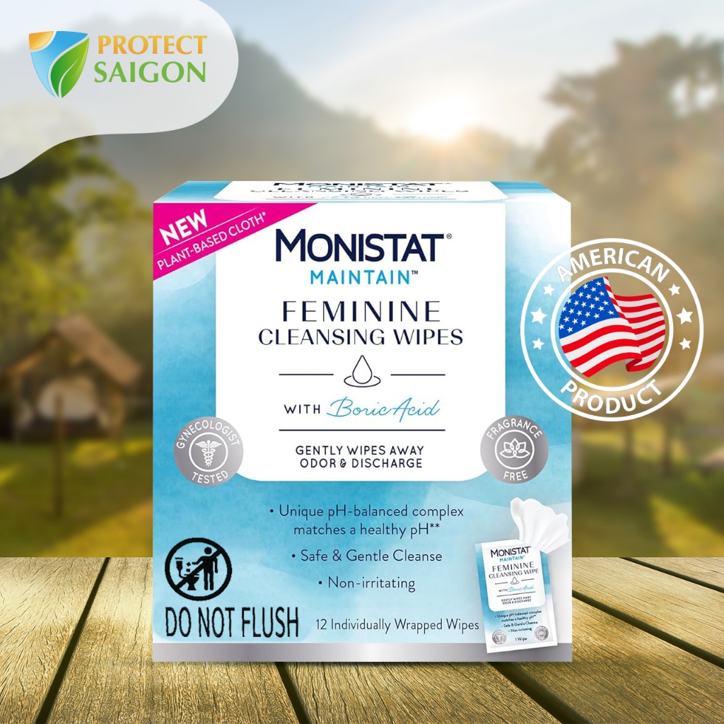Khăn vệ sinh nữ khi đi cắm trại 12 miếng Monistat Maintain - Mỹ