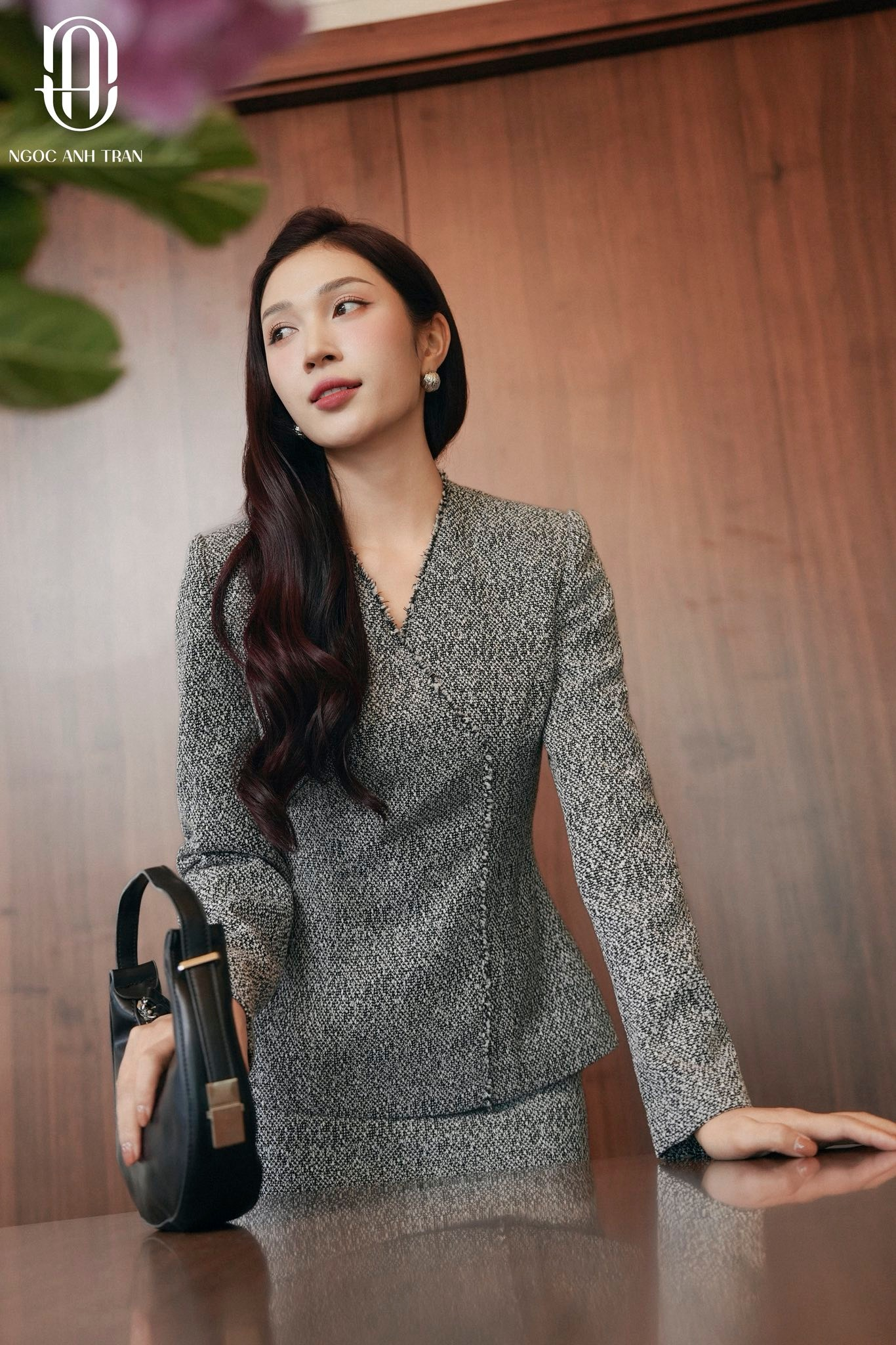 A236 - Áo kiểu muối tiêu xám đen