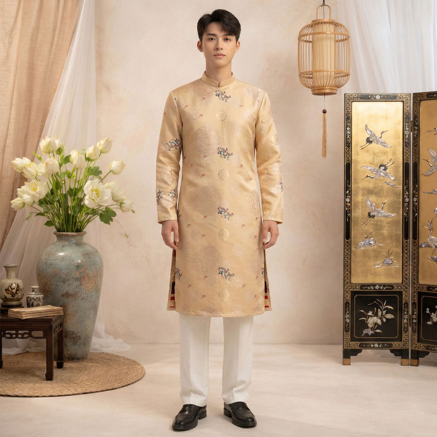 Áo Dài Nam Cách Tân Gấm Vân Cao Cấp Có Lót – Mặc Tết & Cưới Hỏi NA26-09_thumbnail_4