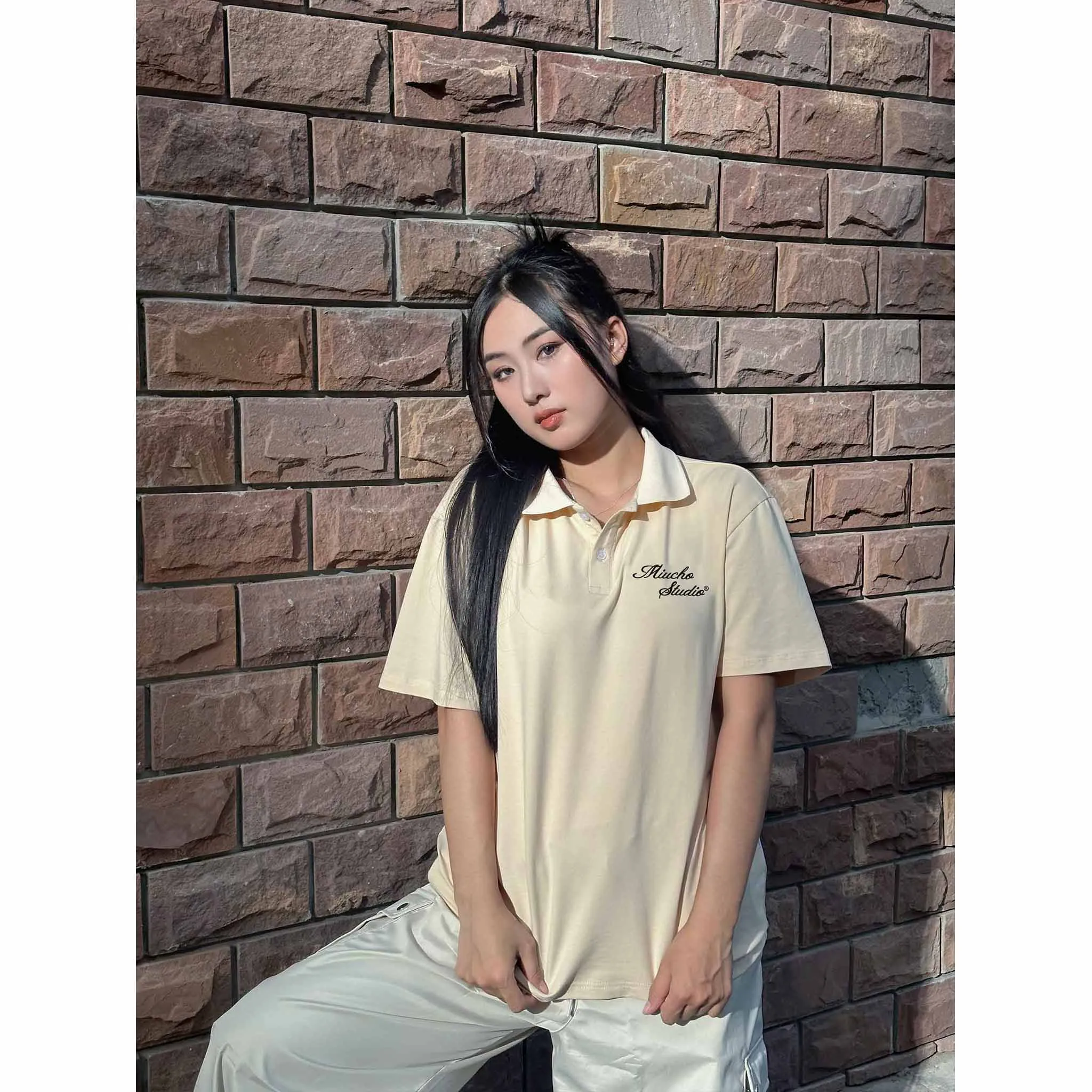 Áo polo unisex form oversize 2484 Miucho tay ngắn cổ trụ vải cotton thoáng mát cao cấp in typography_thumbnail_4