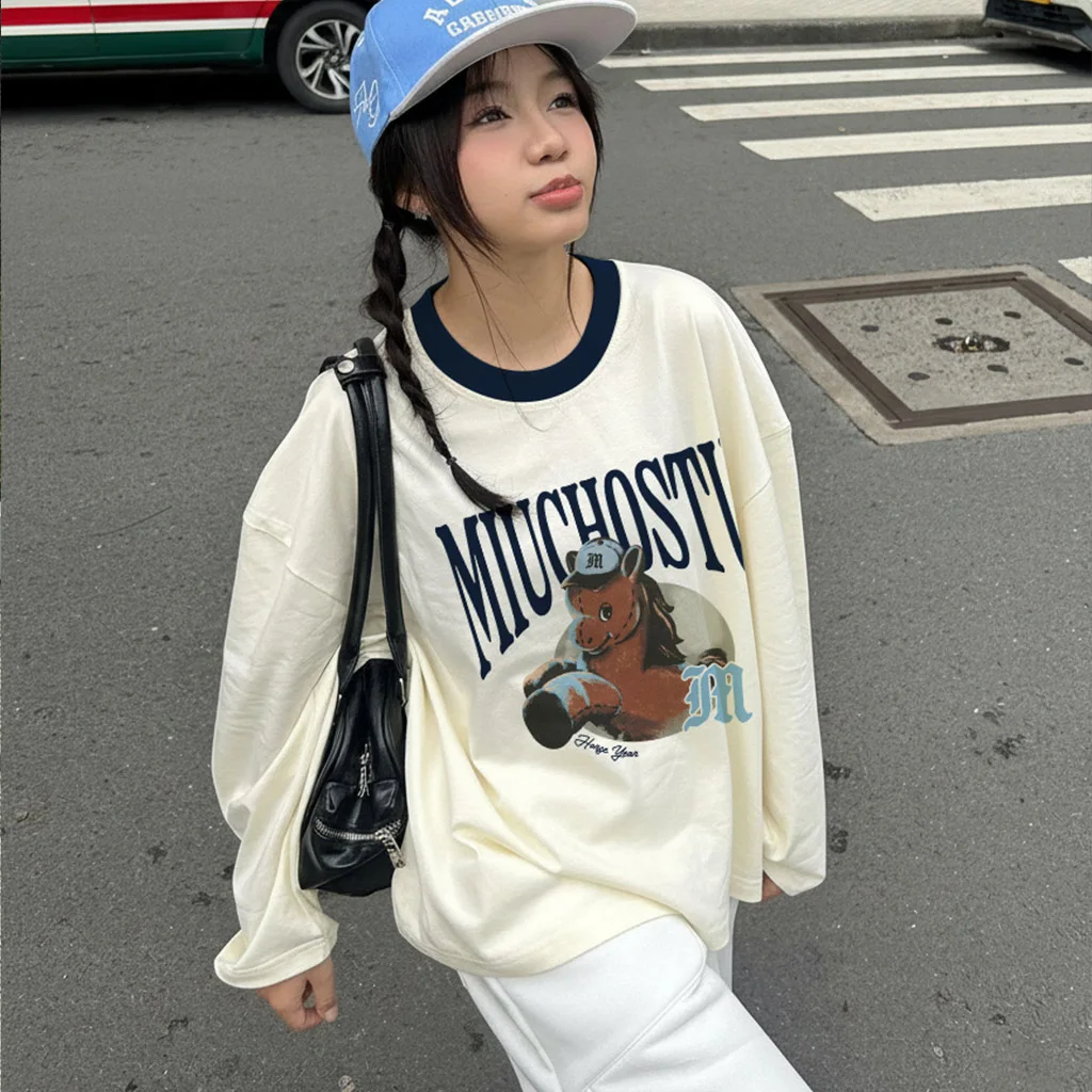 Áo thun Tết Bính Ngọ boxy tay dài phối cổ dễ thương Miucho vải dày dặn thoáng mát 3009_thumbnail_6