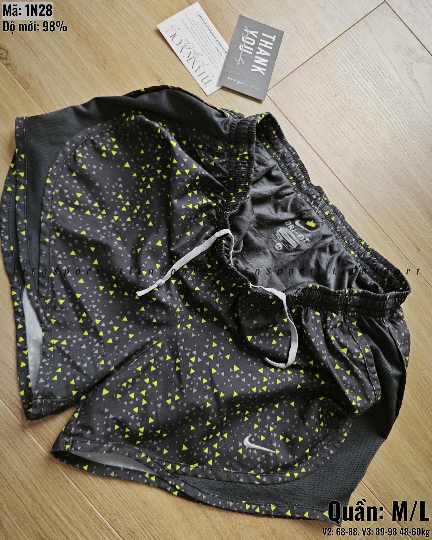 Nike Quần short thể thao Nữ Size M & L Xám đậm họa tiết vàng chanh Auth 2nd Vải dù thoáng khí Phối lưới hông Lưng chun dây rút Logo swoosh trắng Phù hợp gym chạy bộ yoga Mã:1N28_thumbnail_2