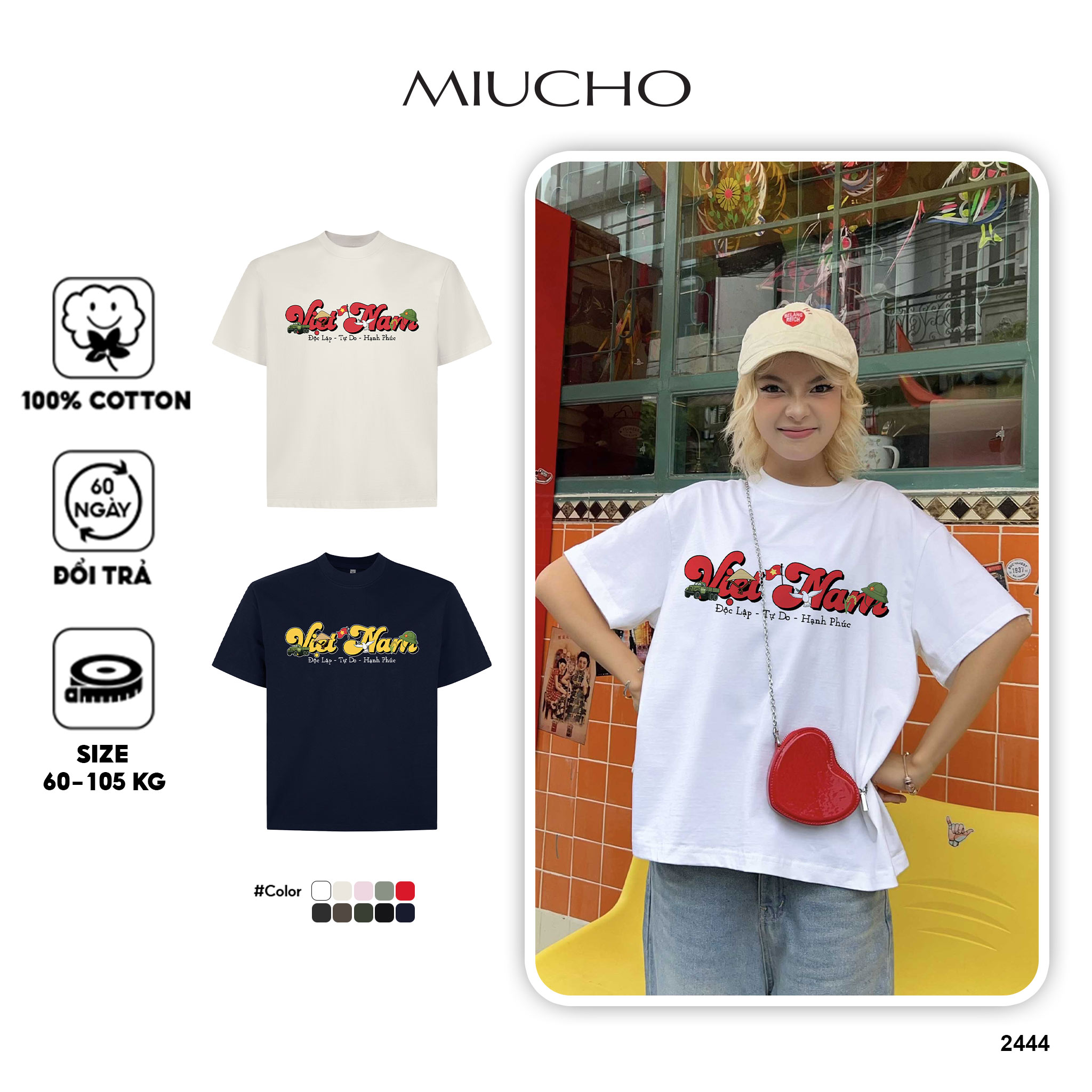 Áo thun Việt Nam form boxy AXD2444 Miucho vải 100% cotton co giãn thoáng mát cổ tròn in mix_thumbnail_1