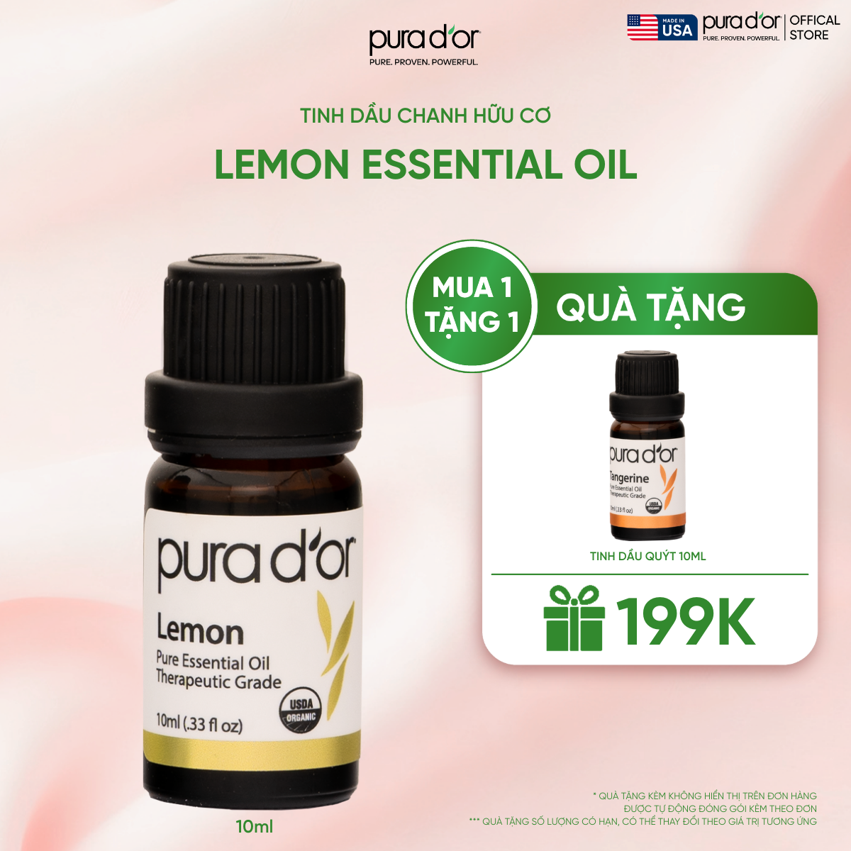Tinh Dầu Chanh Hữu Cơ PURA D’OR Therapeutic Grade Lemon Essential Oil 10ml
