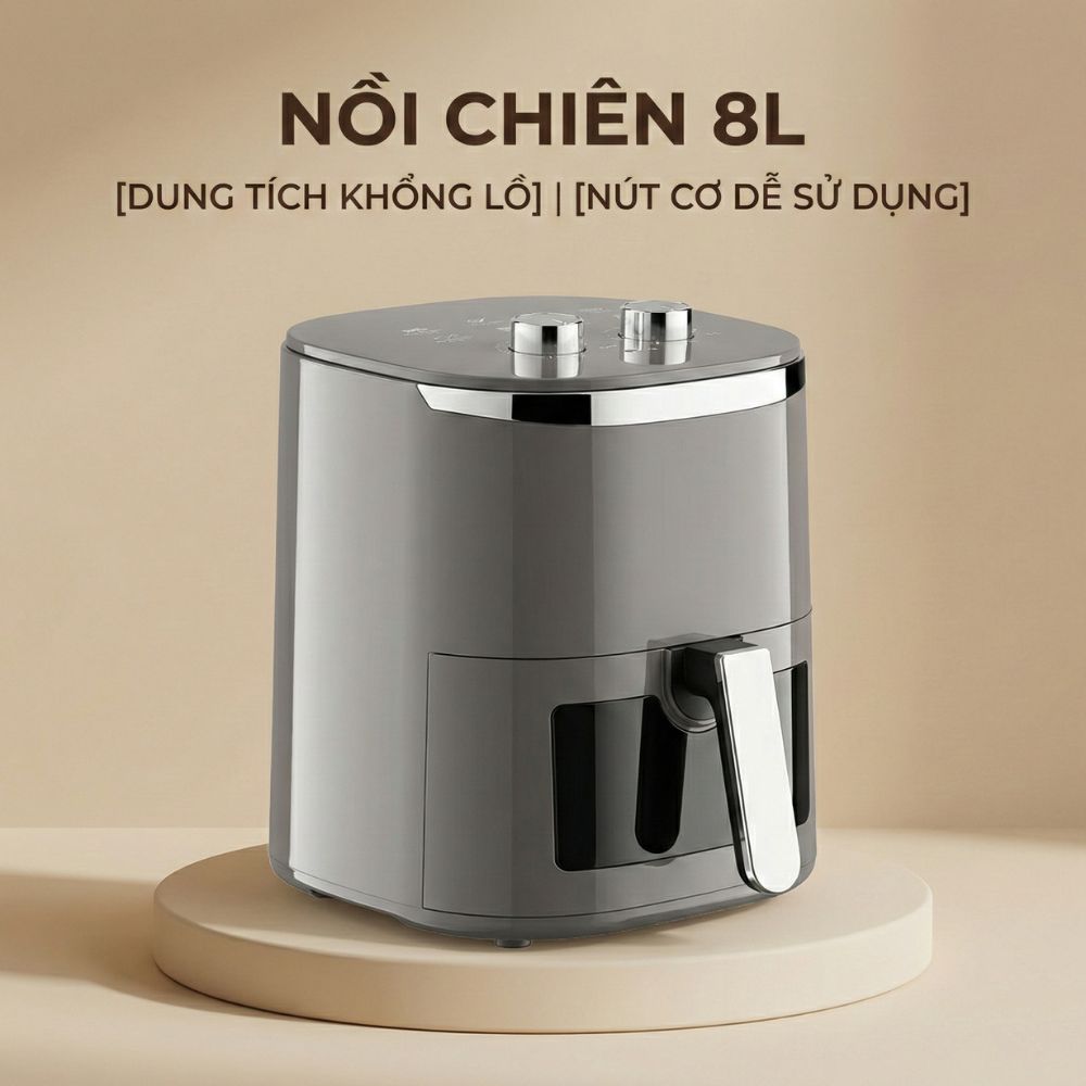 Nồi Chiên Không Dầu 8 Lít Mishio MK391 - Dung Tích Khổng Lồ, Nướng Nguyên Con Gà, Giá Cực Rẻ