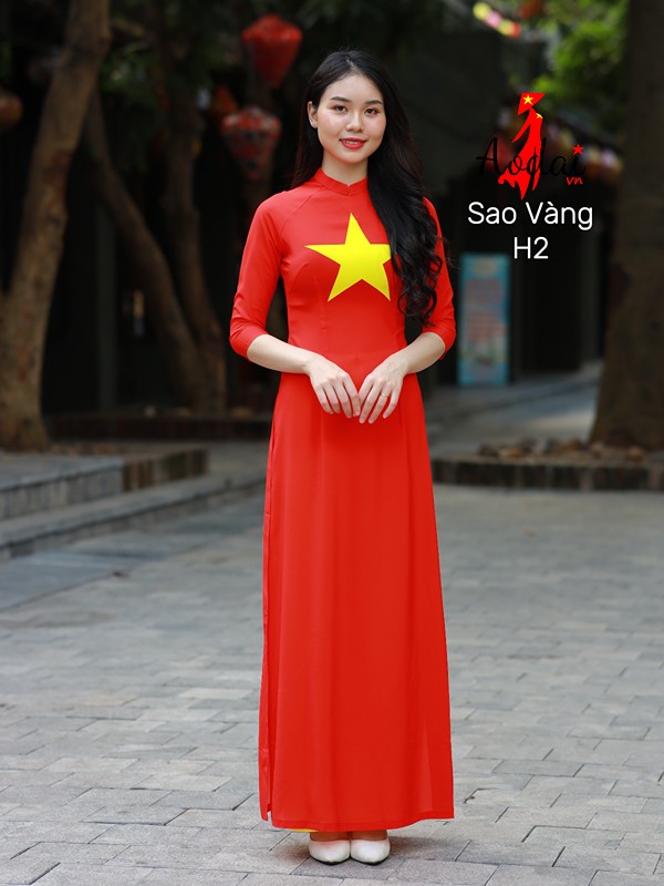 Áo dài sao vàng H2 cổ cao 2cm tay lỡ