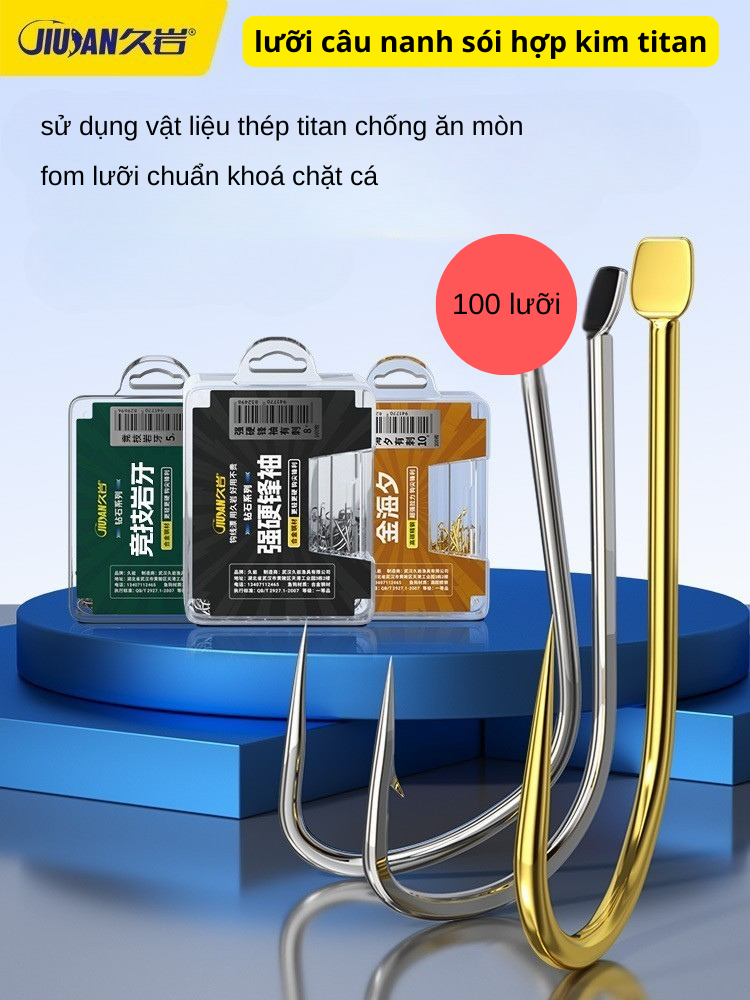 Hộp 100 Lưỡi Câu Nanh Sói Hợp Kim Titan Không Ngạch