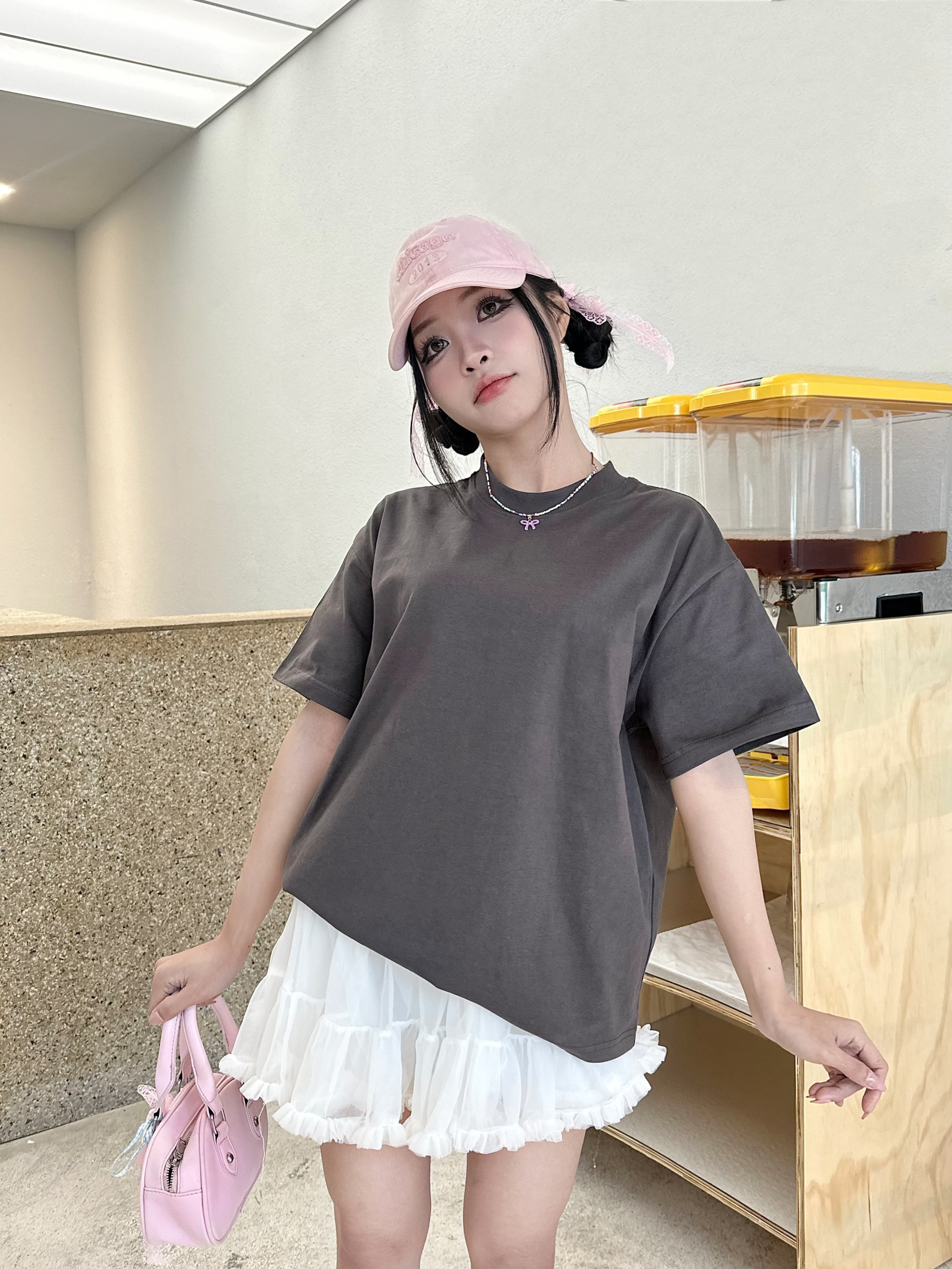 Áo thun trơn unisex form boxy AXT01 Miucho chất vải cotton co giãn 2 chiều_thumbnail_6