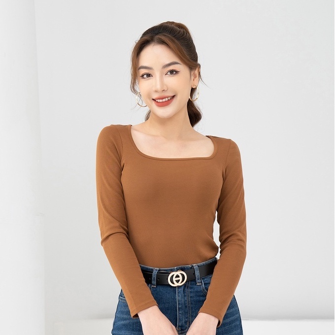  Áo thun nữ tay dài cổ vuông chất borip LOZA - LT902190 LT902190