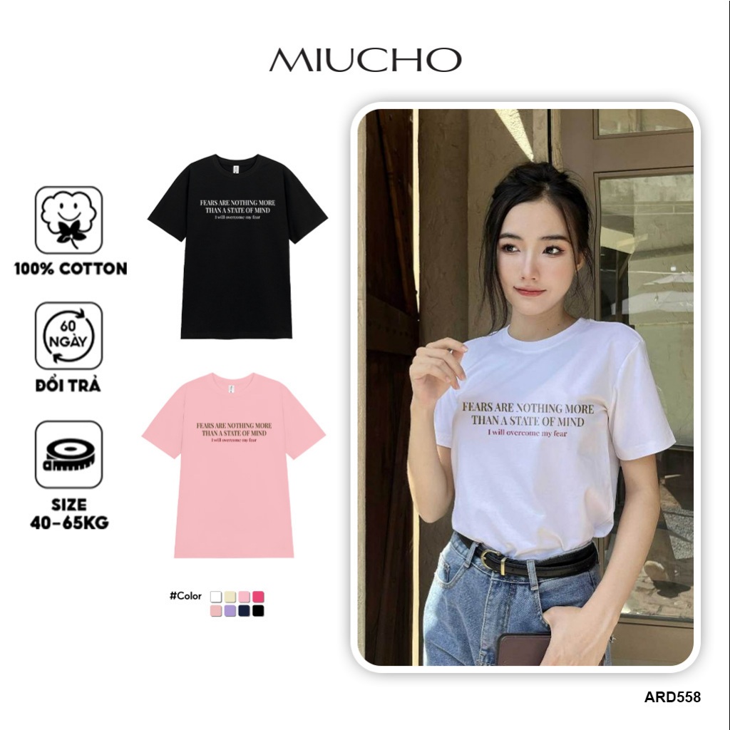 Áo thun nữ form vừa regular ARD558  Miucho Chic cotton cổ tròn in basic