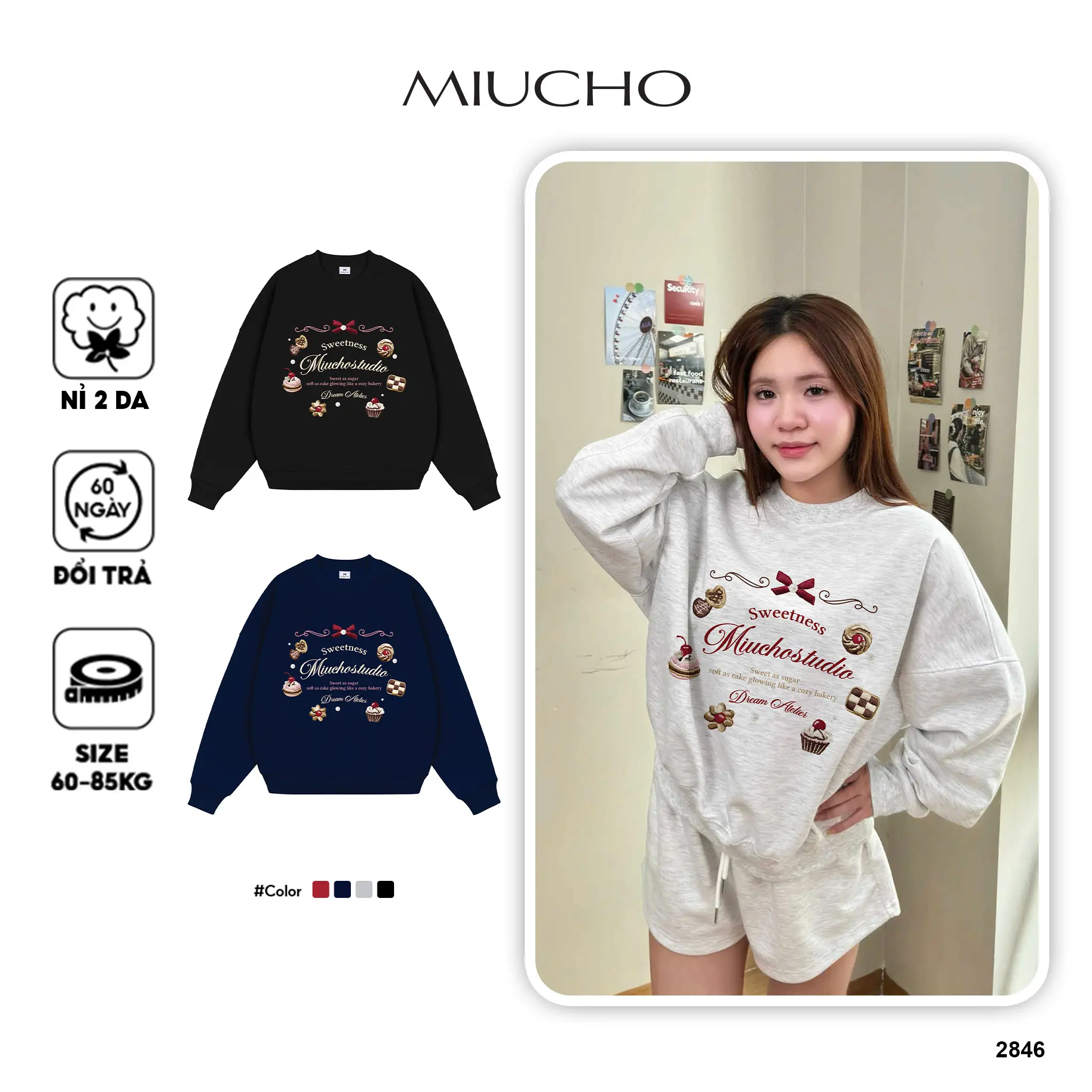 Áo Sweater nữ form boxy Miucho vải nỉ 2 da thoáng mát thấm hút tốt Giáng Sinh in mix 2846