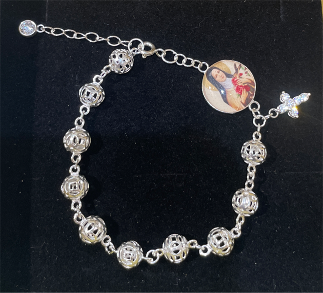 Lắc tay bi cầu Thánh giá + in hình Thánh Nữ Teresa M64 ✔