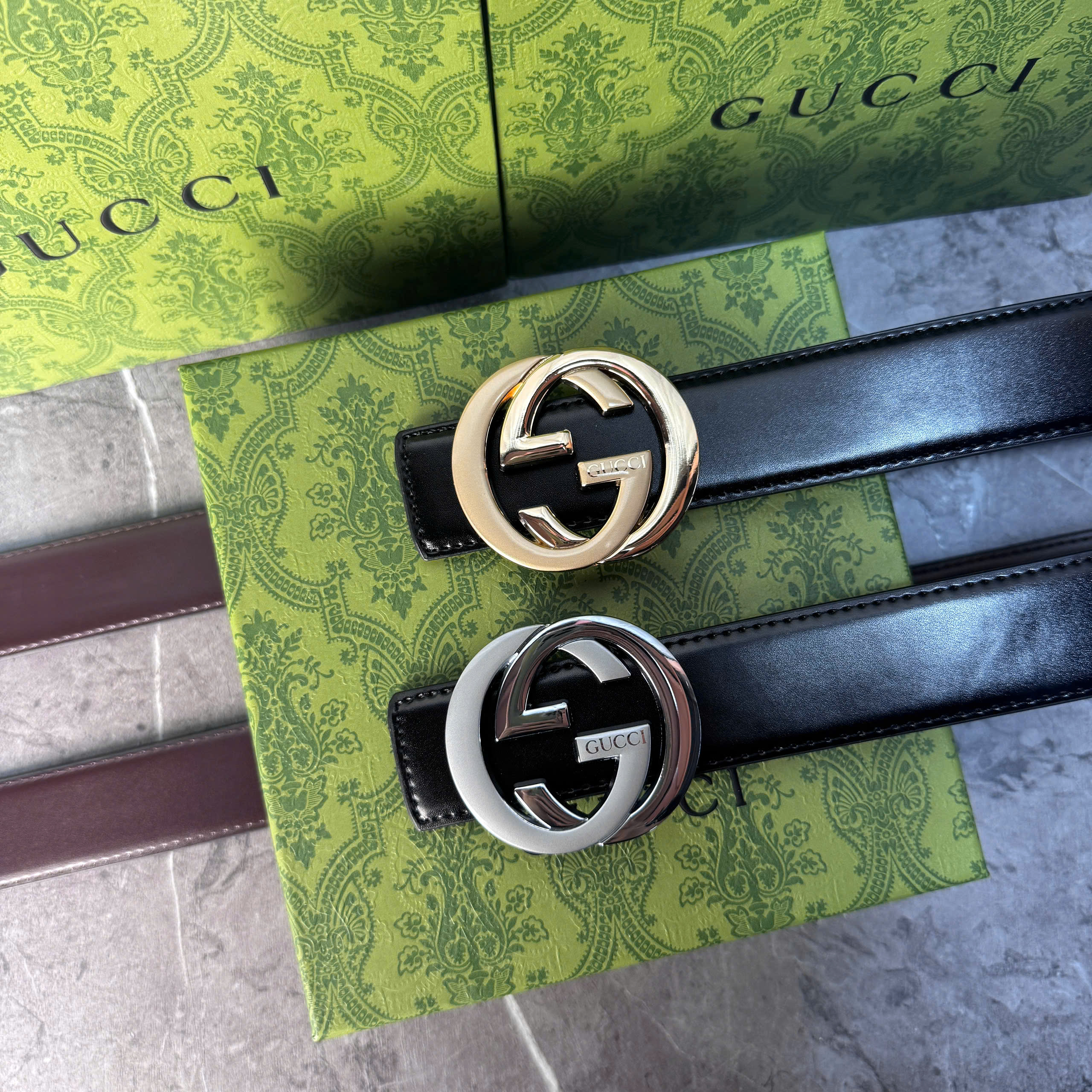 Thắt lưng Gucci da trơn mặt GG đồng cao cấp 