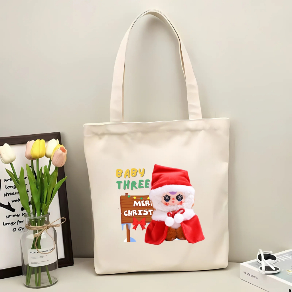Túi tote vải canvas Loopy, Baby Three có khoá kéo và ngăn phụ, đi học, đi chơi - 𝐖𝐞 𝐓𝐞𝐞 TOTE12_thumbnail_24