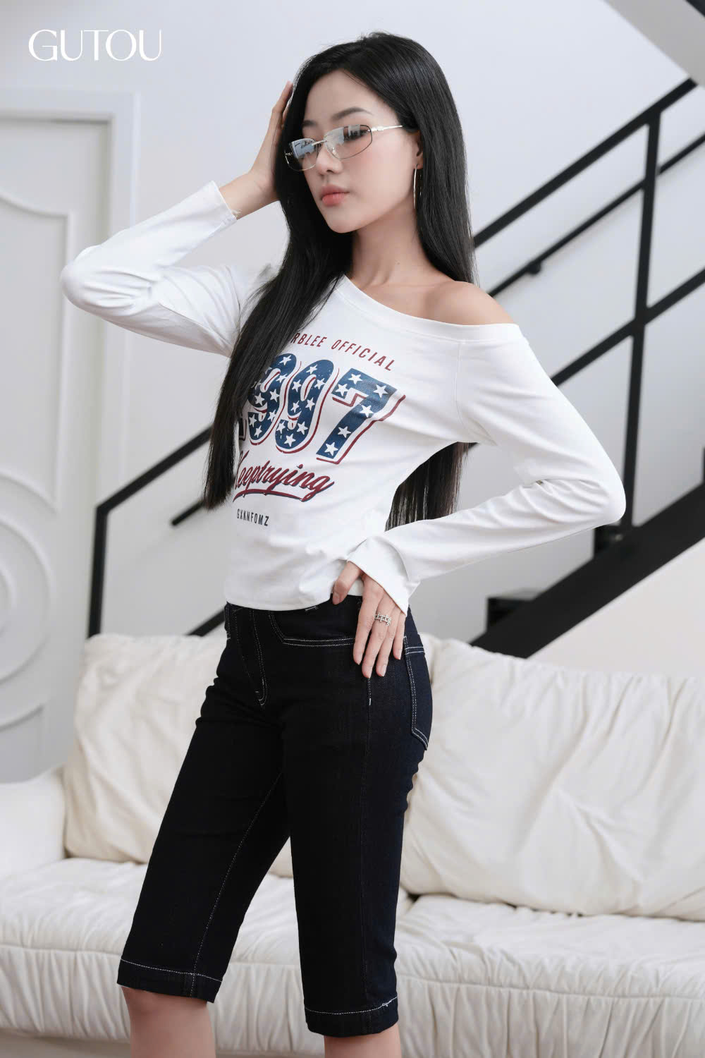 [ GUTOU ] Quần Jean Lửng Ôm Xanh Đen Basic