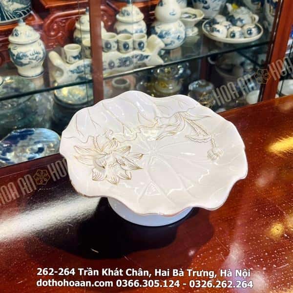 Mâm Bồng Thờ Sứ Liên Hoa Trắng – Đường Kinh 20cm1