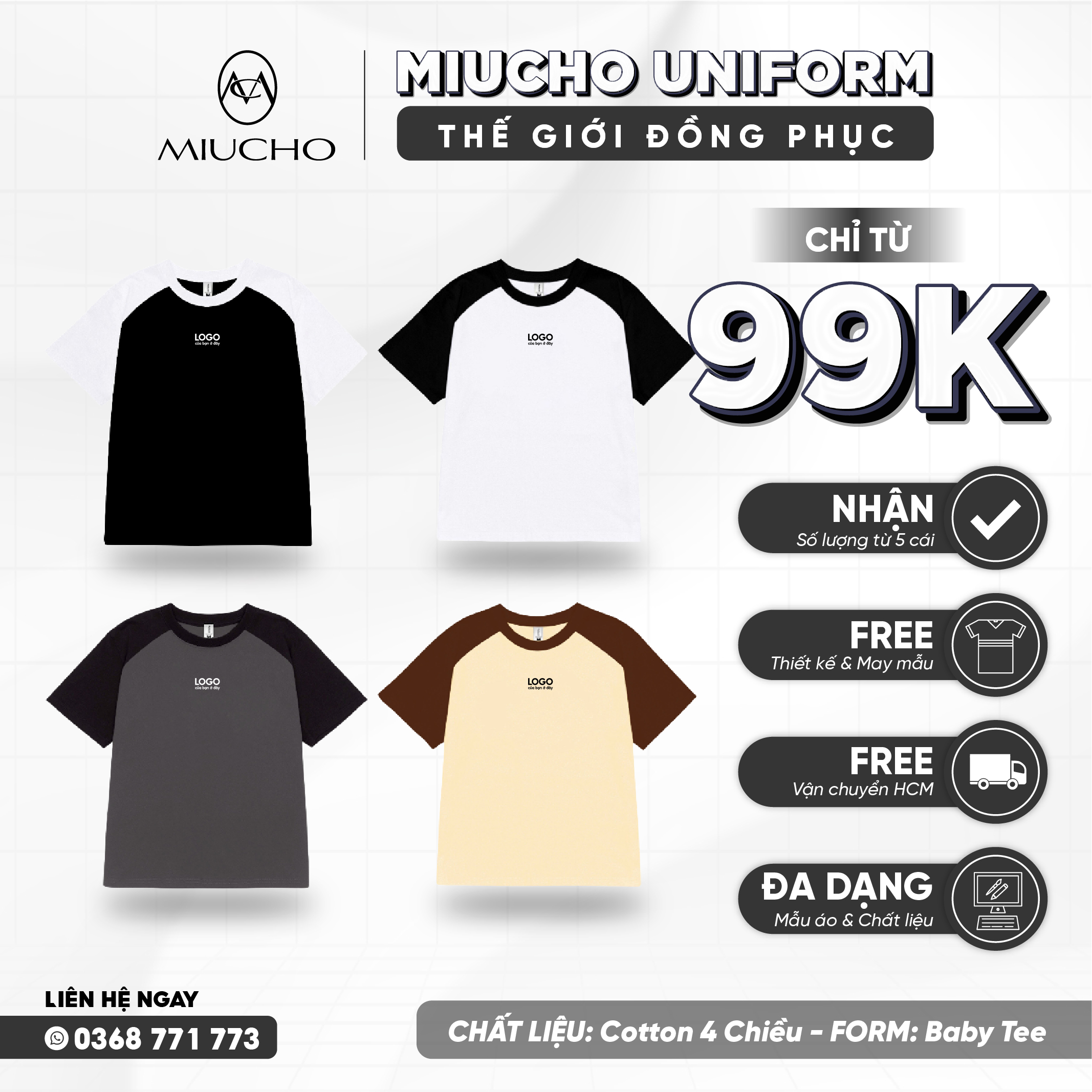 Áo baby tee phối trơn ABPTT01 Miucho cotton cổ tròn in basic_thumbnail_1