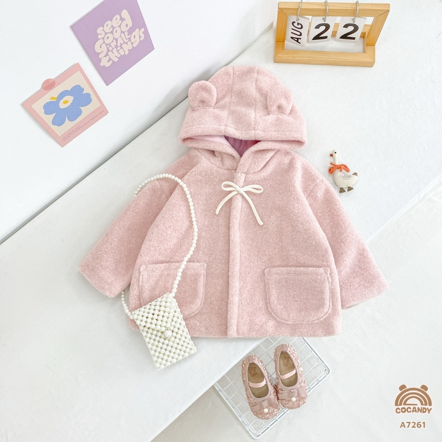 Áo khoác HỒNG 2 túi mũ tai gấu