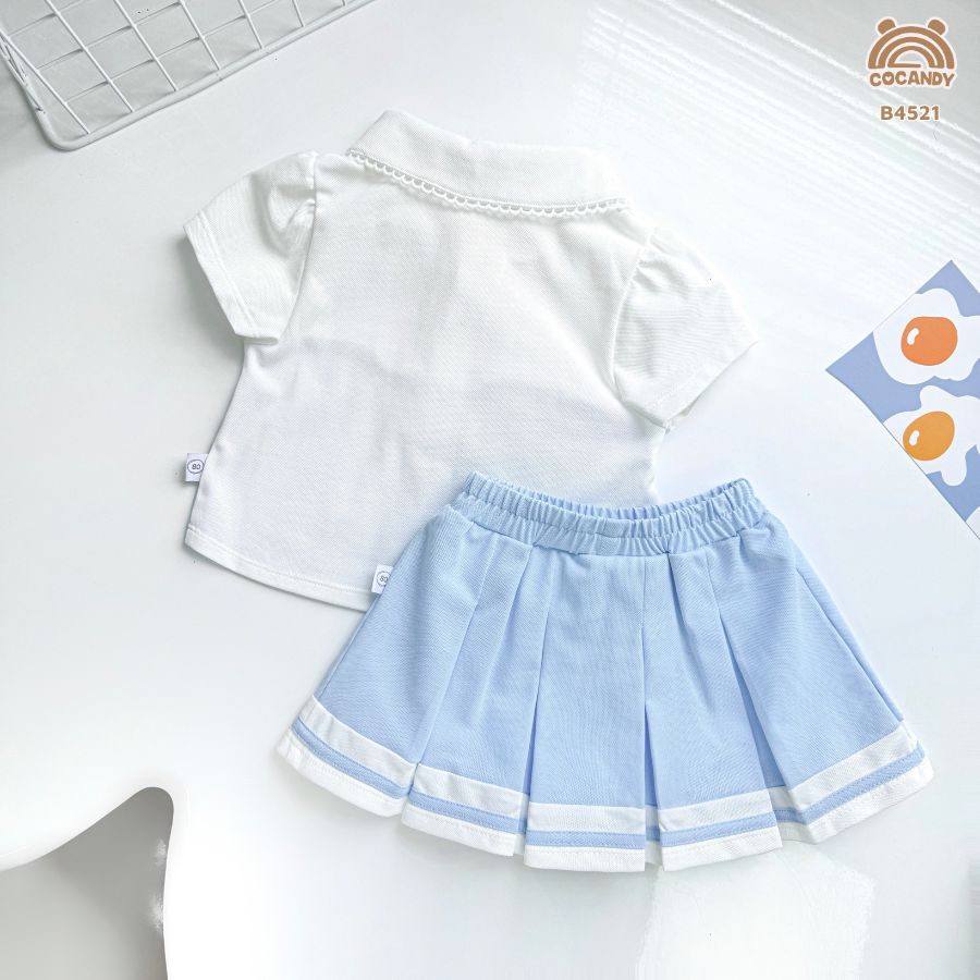 Bộ cộc XANH DƯƠNG phối trắng 2 nơ + chân váy_thumbnail_2