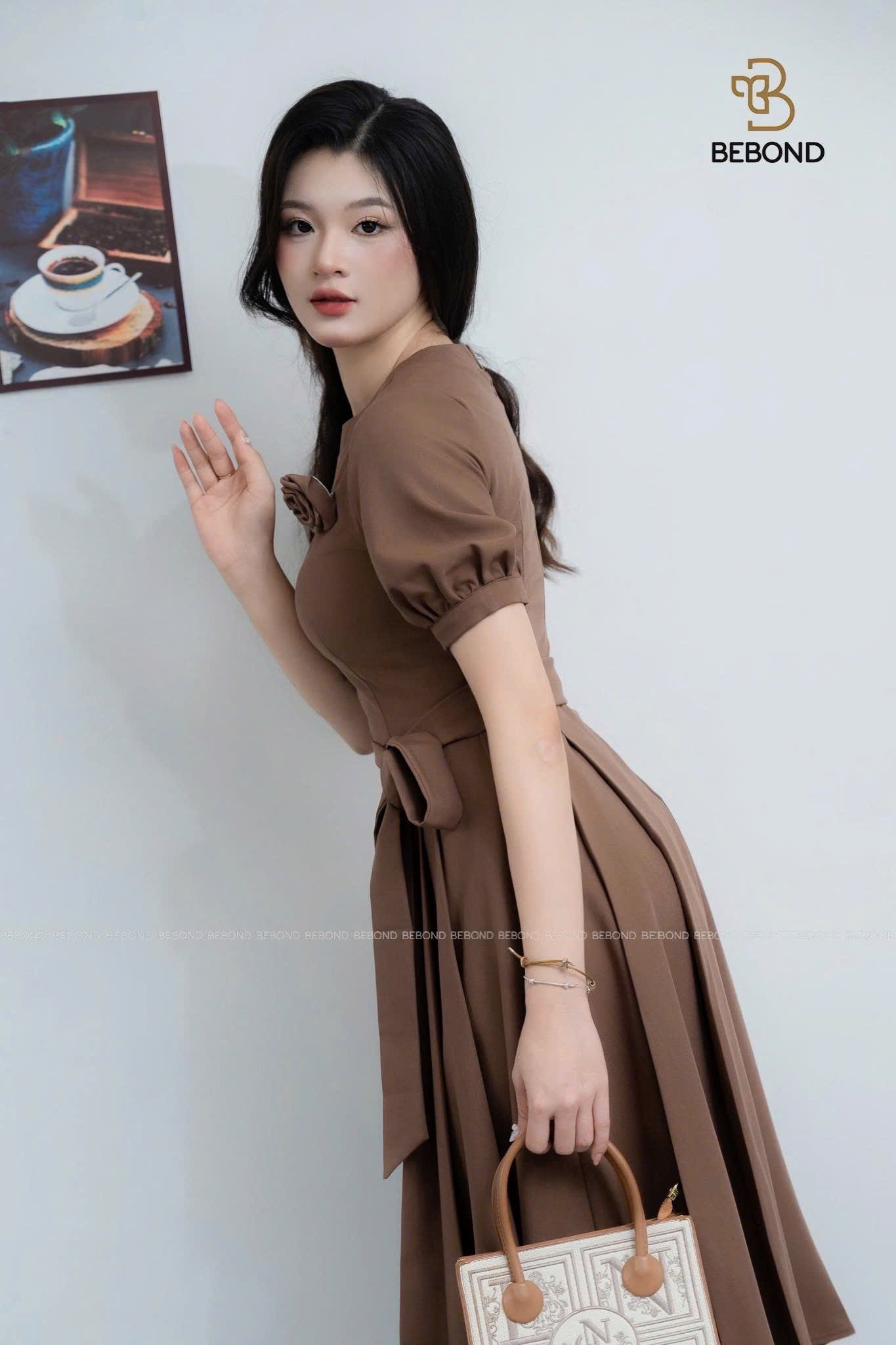 Đầm tay bồng lửng FINN màu NÂU_thumbnail_2