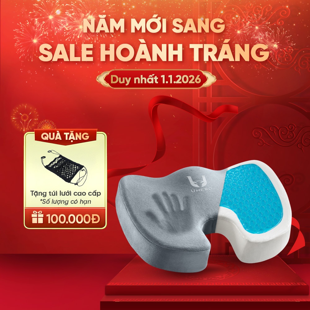Đệm ngồi công thái học Uhero ComfortCare mút hoạt tính, có gel làm mát, giảm áp lực vùng hông, hỗ trợ đau xương cụt, trĩ