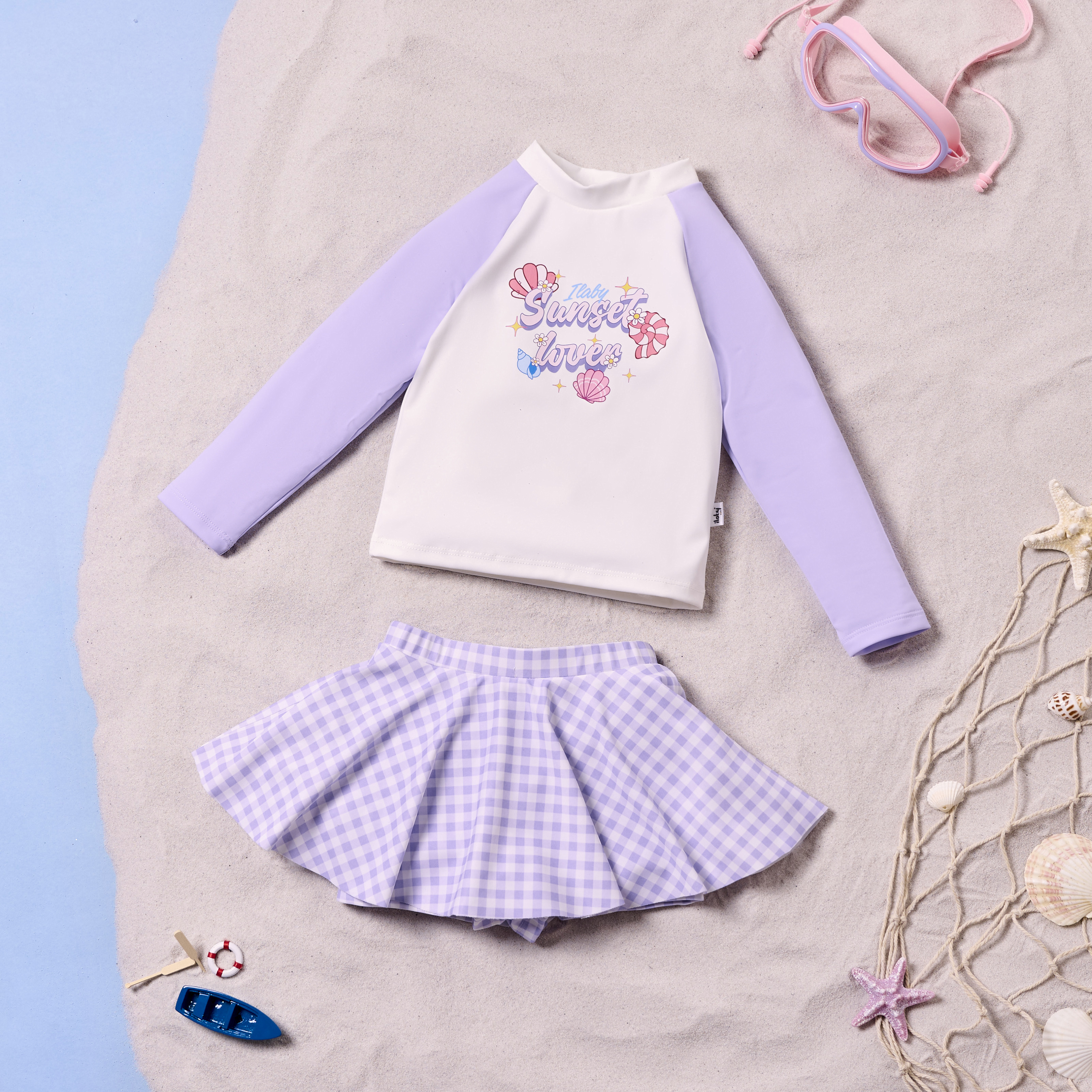 Bộ bơi chân váy kẻ áo phối màu