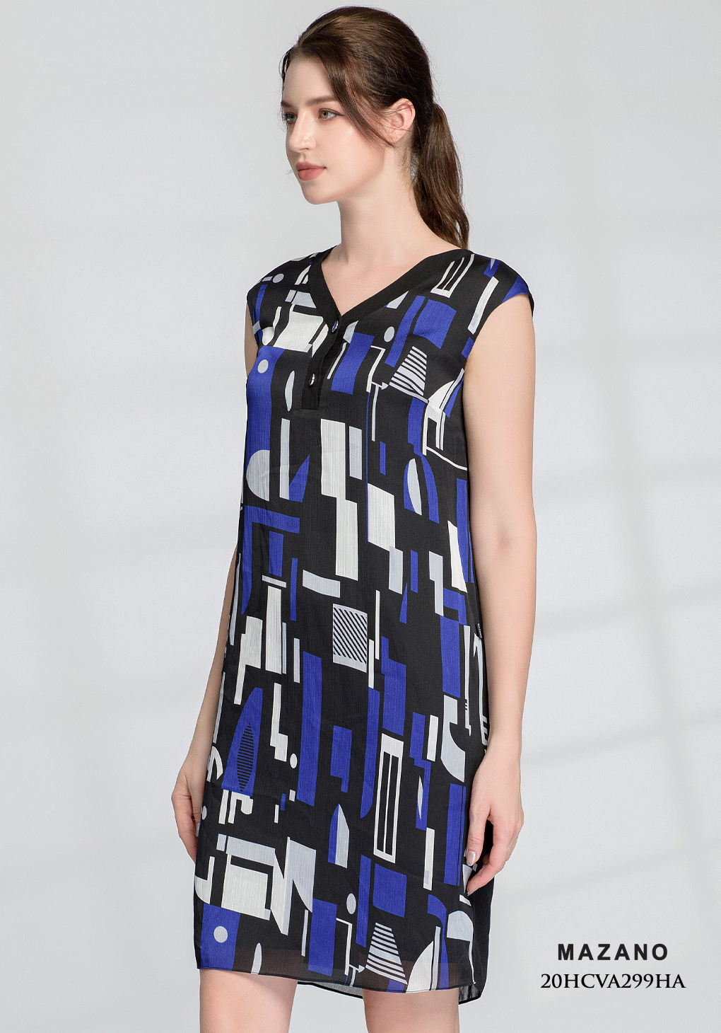 Đầm xanh suông cổ tim Y đính khuy_thumbnail_3