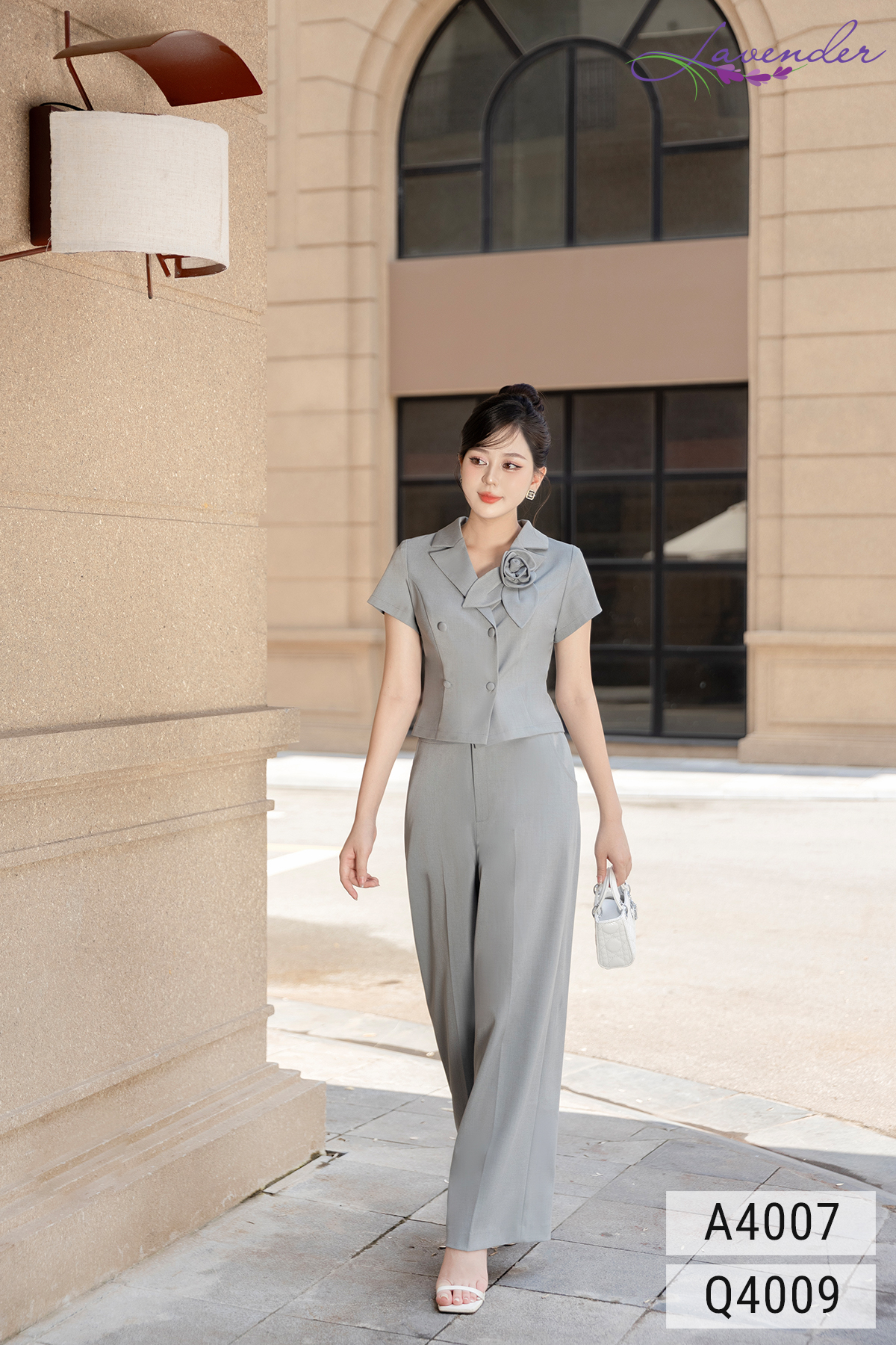 Áo vest nữ cổ ve nẹp đan màu ghi tay ngắn A4007_thumbnail_1