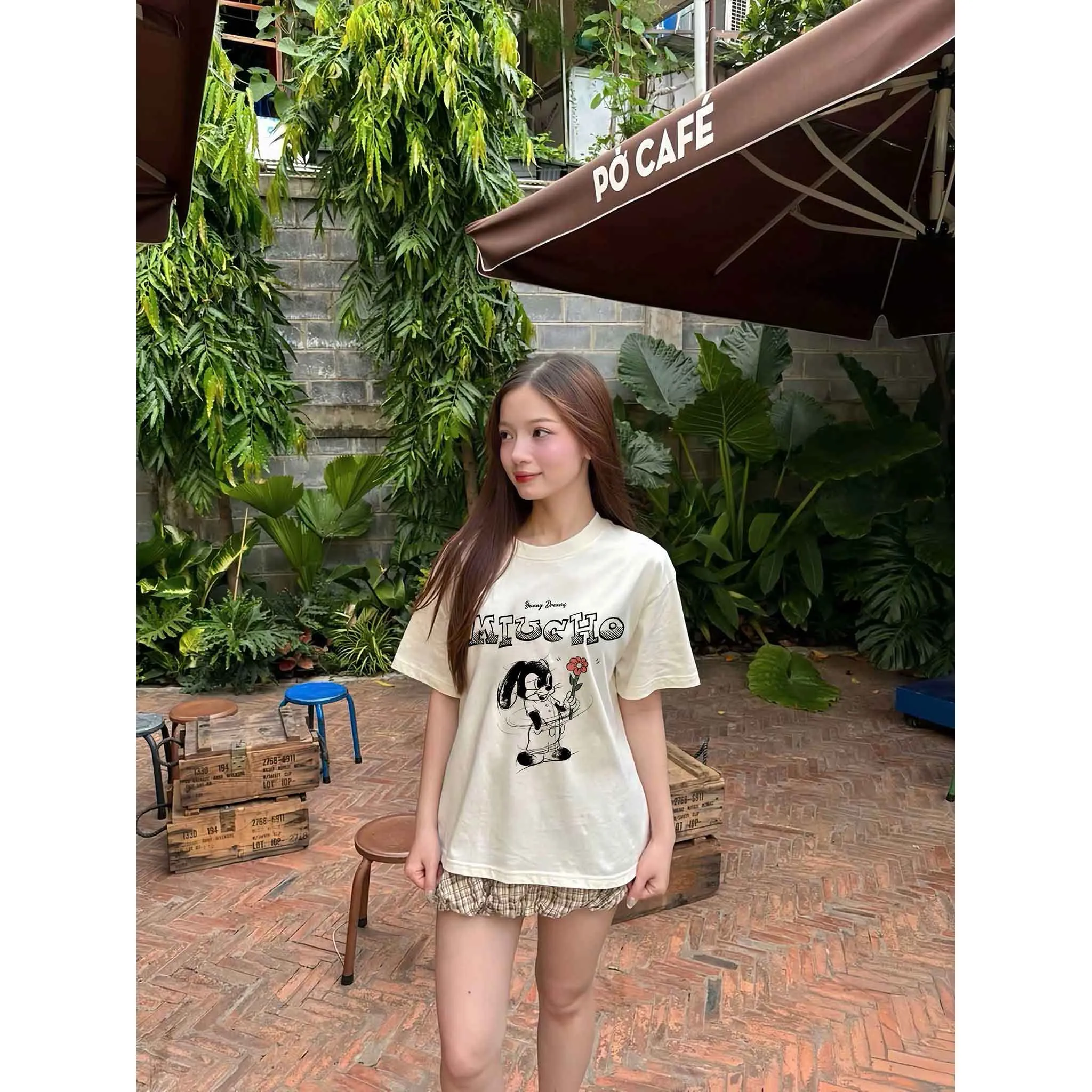 Áo thun boxy nữ hoạt hình dễ thương 2546 Miucho chất vải cotton co giãn thoáng mát mềm mịn in mix_thumbnail_4