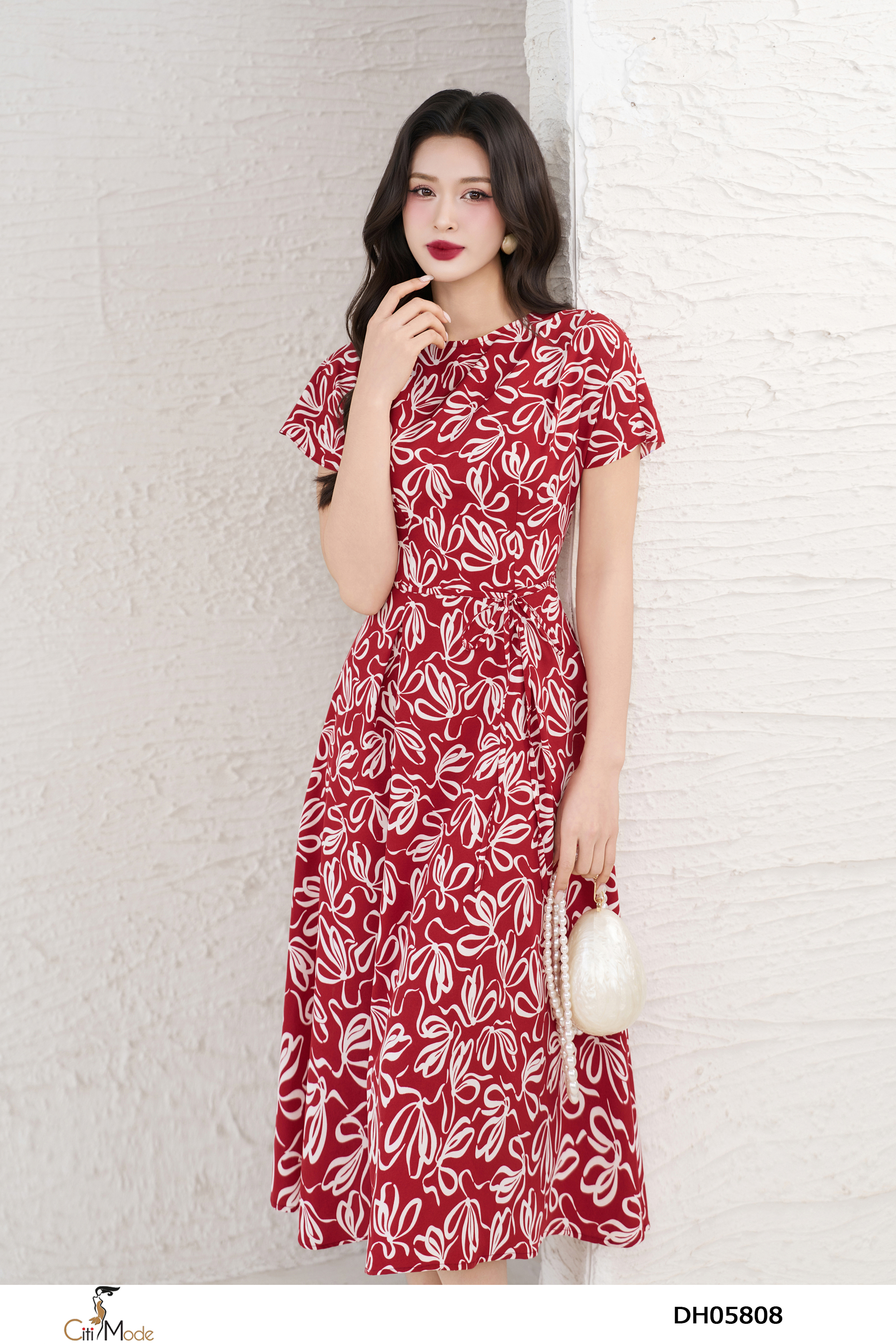 Đầm xòe hoa đổ cổ cách điệu đai eo_thumbnail_2