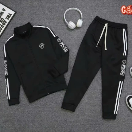 Bộ thể thao nỉ ép dày dặn POGUA nam nữ 2 phối viền dày dạn, ấm áp có khóa kéo chống nước_thumbnail_4